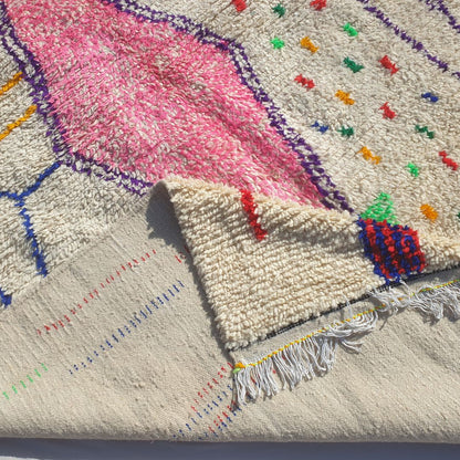Kafani - Tapis Marocain 200x300 - Tapis Berbère Azilal Blanc Confetti Rose Losange Fait Main en Laine | 195×282 cm