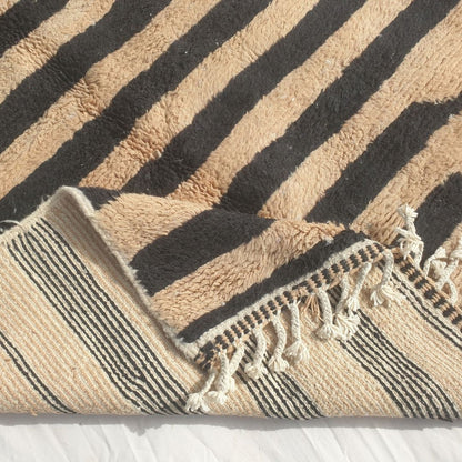 Bolka - 6x8 Bold Striped Beni Ourain Rug in Black and Tan - Handwoven Berber Carpet | 6'2"x8' Ft | 190x242 cm