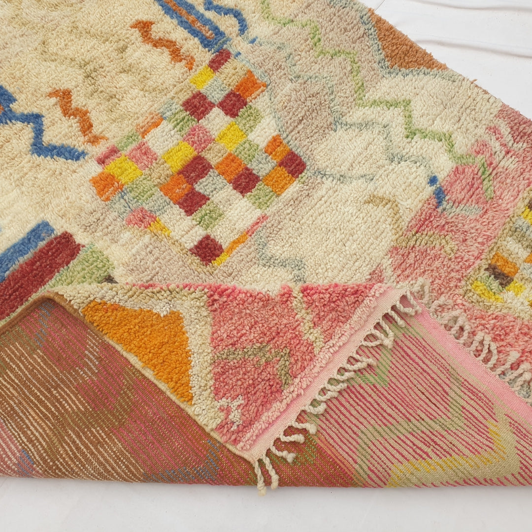 Mafna - Tapis Marocain Corail & Ivoire avec Motif Zigzag Bleu - Tapis Berbere Tisse Main | 192x307 cm