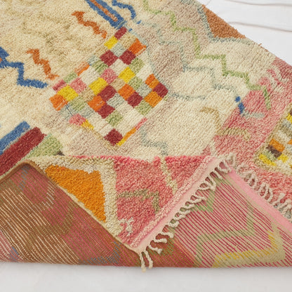 Mafna - Tapis Marocain Corail & Ivoire avec Motif Zigzag Bleu - Tapis Berbere Tisse Main | 192x307 cm
