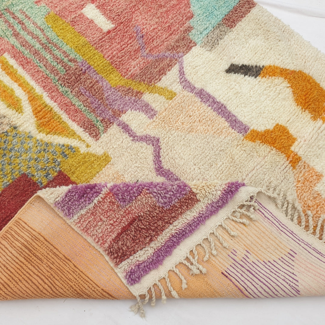 Makyna - Neutral Pastel Moroccan Rug with Soft Muted Abstract Pattern - Handwoven Berber Carpet | 6'5"x10'6" Ft | 195x321 cm
