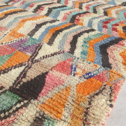 Dowelna - Colorful Moroccan Boujaad Rug with Chevron Bands and Diamond Lattice - Handwoven Berber Carpet | 6'8"x10' Ft | 204x306 cm