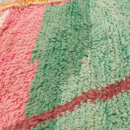 Kasma - Pink & Green Moroccan Rug with Bold Colorblock Diamond Design - Handwoven Berber Carpet | 6'4"x9'7" Ft | 194x293 cm