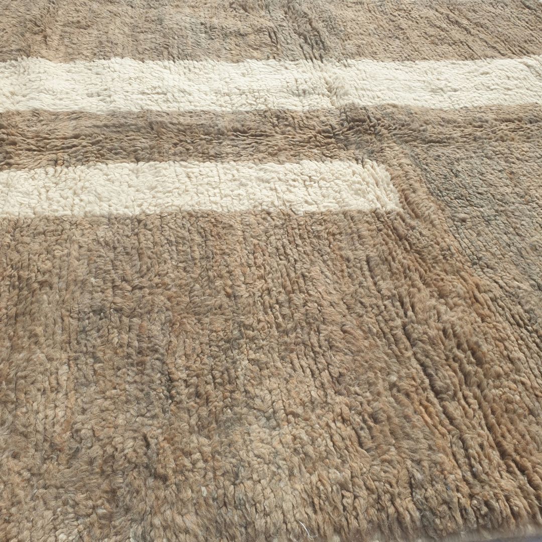 Farali - Beni Ourain Rug with Taupe Field and Scattered Ivory Mosaic Block Shapes - Handwoven Berber Carpet | 6'7"x10'7" Ft | 201x324 cm