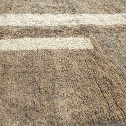 Farali - Beni Ourain Rug with Taupe Field and Scattered Ivory Mosaic Block Shapes - Handwoven Berber Carpet | 6'7"x10'7" Ft | 201x324 cm