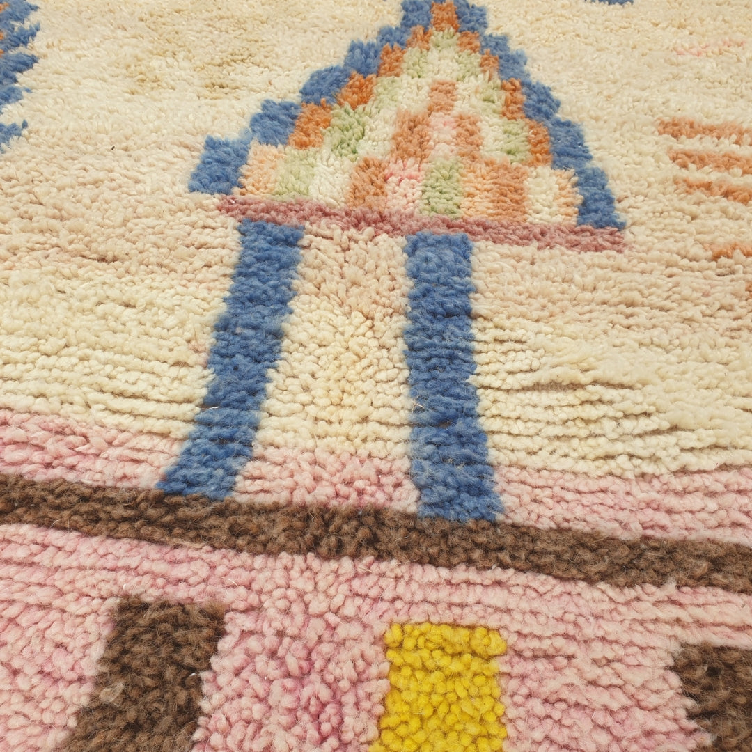 Mafna - Tapis Marocain Corail & Ivoire avec Motif Zigzag Bleu - Tapis Berbere Tisse Main | 192x307 cm