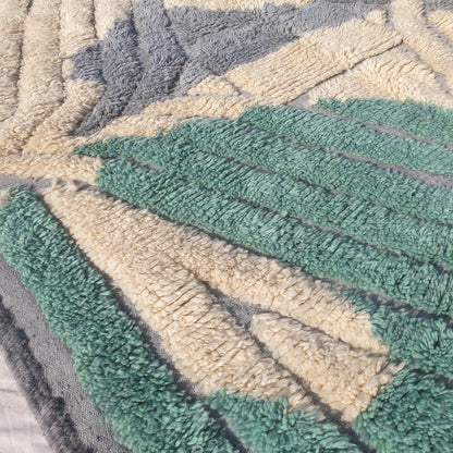 Imitaz - Tapis Marocain 200x300 - Tapis Beni Mrirt Luxueux Vert Canard Crème Géométrique Losange Fait Main en Laine | 203×294 cm