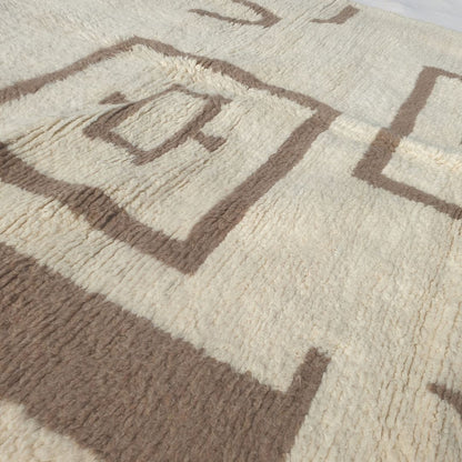 Amzada - Tapis Beni Ouarain avec Champ Ivoire et Symboles Berberes Eparpilles - Tapis Berbere Tisse Main | 207x303 cm