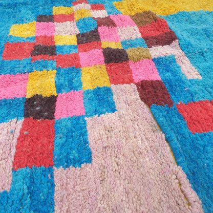 Fincla - 8x11 Moroccan Rug - Electric Blue Multicolor Boujad Berber Handwoven Wool Carpet | 8'5"×11'9" Ft | 257×360 cm
