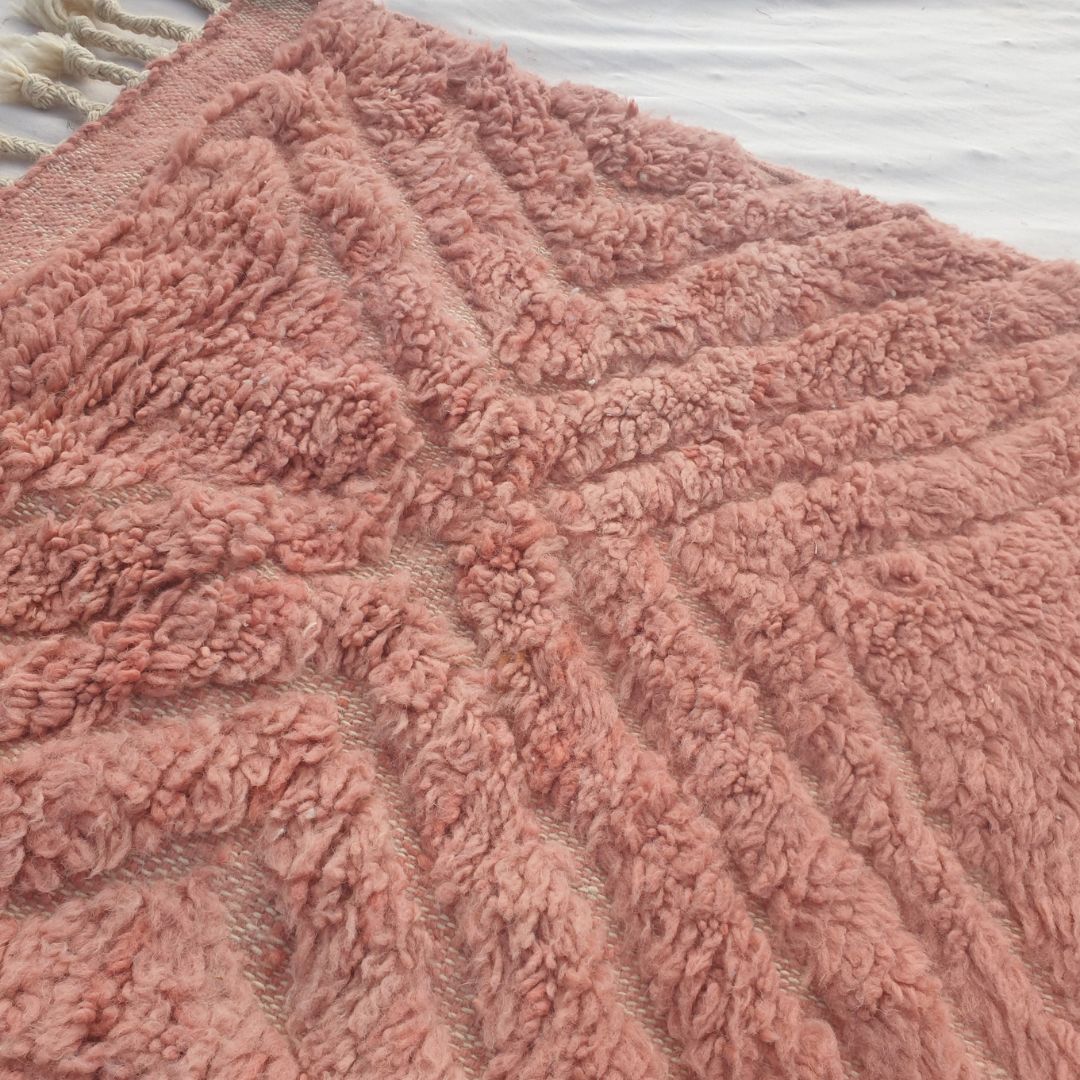 Karisa - Terracotta Rose Pink Beni Ourain Runner Rug - Diagonal Carved Diamond Relief Moroccan Berber Hallway Carpet | 2'10"x10'8" Ft | 88x325 cm