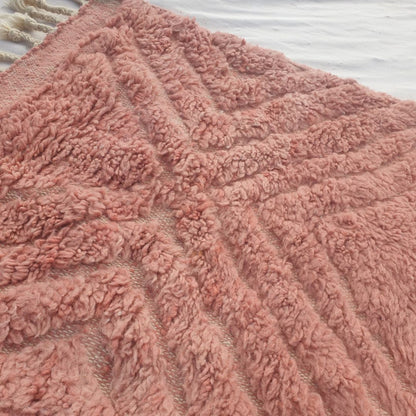 Karisa - Terracotta Rose Pink Beni Ourain Runner Rug - Diagonal Carved Diamond Relief Moroccan Berber Hallway Carpet | 2'10"x10'8" Ft | 88x325 cm