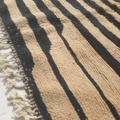 Bolka - 6x8 Bold Striped Beni Ourain Rug in Black and Tan - Handwoven Berber Carpet | 6'2"x8' Ft | 190x242 cm