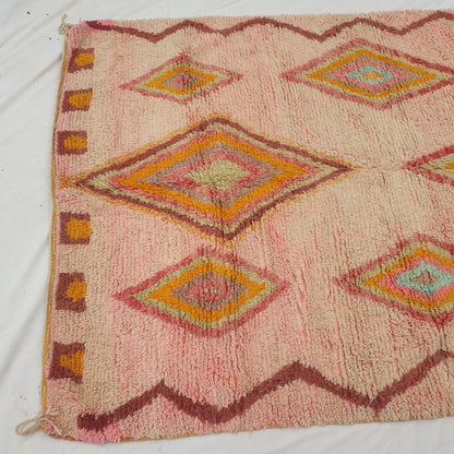 Kasma - Pink & Green Moroccan Rug with Bold Colorblock Diamond Design - Handwoven Berber Carpet | 6'4"x9'7" Ft | 194x293 cm
