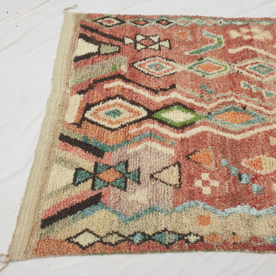 Bizri - Terracotta Moroccan Rug with Classic Diamond Lattice Pattern - Handwoven Berber Carpet | 6'4"x9'11" Ft | 194x304 cm