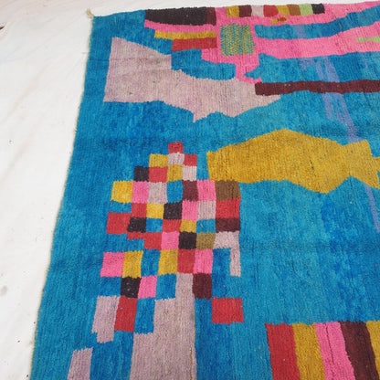 Fincla - 8x11 Moroccan Rug - Electric Blue Multicolor Boujad Berber Handwoven Wool Carpet | 8'5"×11'9" Ft | 257×360 cm