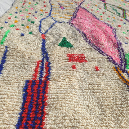 Kafani - Tapis Marocain 200x300 - Tapis Berbère Azilal Blanc Confetti Rose Losange Fait Main en Laine | 195×282 cm