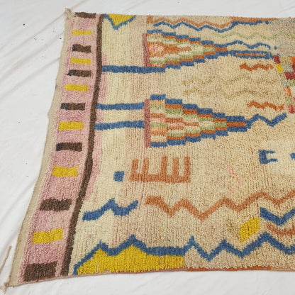 Mafna - Tapis Marocain Corail & Ivoire avec Motif Zigzag Bleu - Tapis Berbere Tisse Main | 192x307 cm