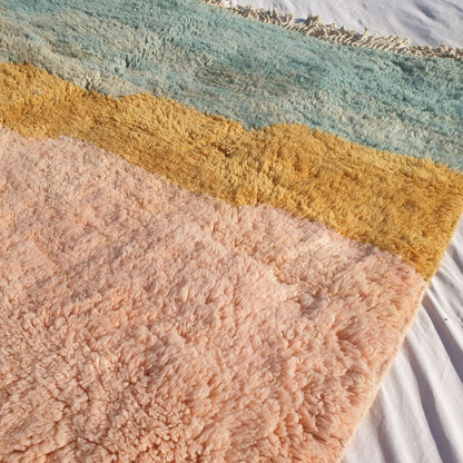 Luvme - Luxurious 6x10 Moroccan Rug - Plush Beni Mrirt Salmon Teal Abstract Color Block Handwoven Wool Carpet | 6'7"×10' Ft | 201×304 cm