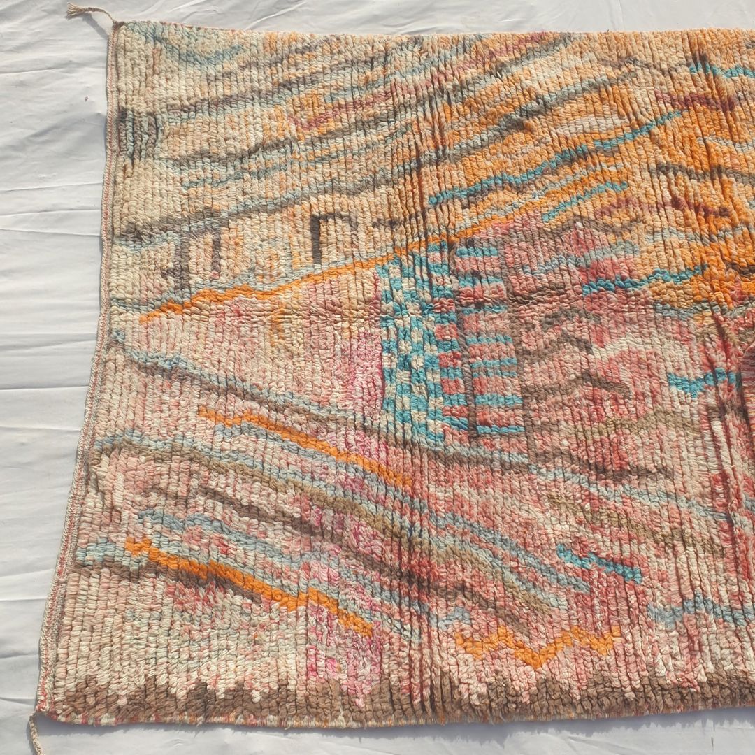 Yajina - Pink & Teal Moroccan Boujad Rug with Camel Motif and Zigzag Pattern - Handwoven Berber Carpet | 6'1"x10' Ft | 186x306 cm