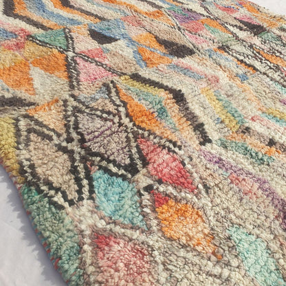 Dowelna - Colorful Moroccan Boujaad Rug with Chevron Bands and Diamond Lattice - Handwoven Berber Carpet | 6'8"x10' Ft | 204x306 cm