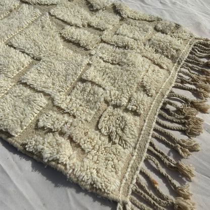 Afonia - Wide Ivory Beni Ourain Runner Rug with Textured Tone-on-Tone Mosaic - Handwoven Berber Carpet | 2'11"x10'4" Ft | 89x317 cm