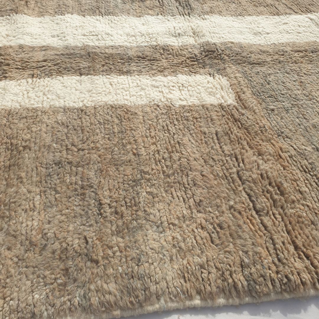 Farali - Beni Ourain Rug with Taupe Field and Scattered Ivory Mosaic Block Shapes - Handwoven Berber Carpet | 6'7"x10'7" Ft | 201x324 cm