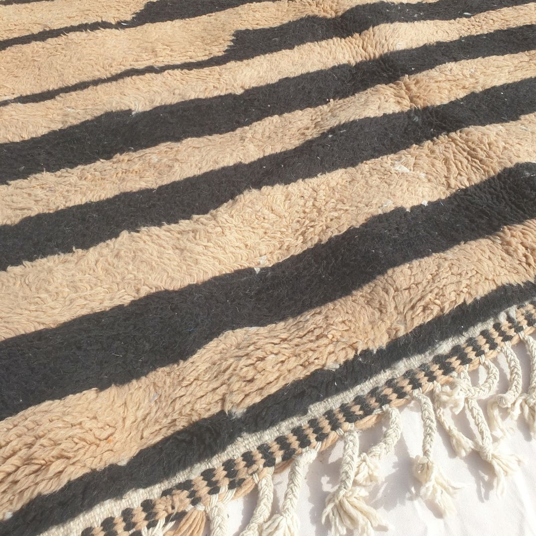 Bolka - 6x8 Bold Striped Beni Ourain Rug in Black and Tan - Handwoven Berber Carpet | 6'2"x8' Ft | 190x242 cm