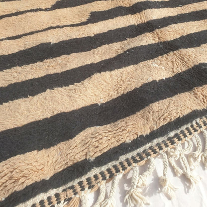 Bolka - 6x8 Bold Striped Beni Ourain Rug in Black and Tan - Handwoven Berber Carpet | 6'2"x8' Ft | 190x242 cm
