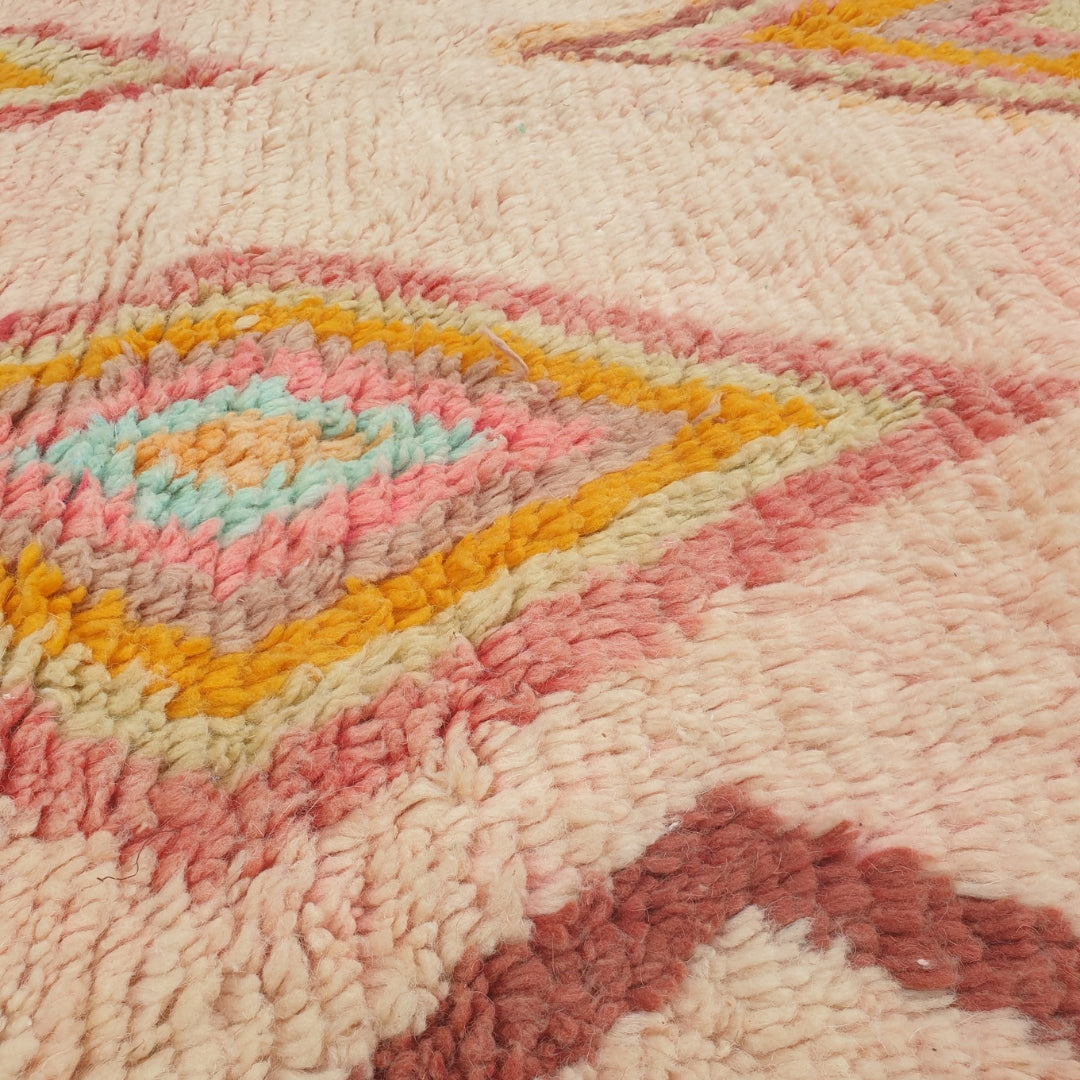 Kasma - Pink & Green Moroccan Rug with Bold Colorblock Diamond Design - Handwoven Berber Carpet | 6'4"x9'7" Ft | 194x293 cm