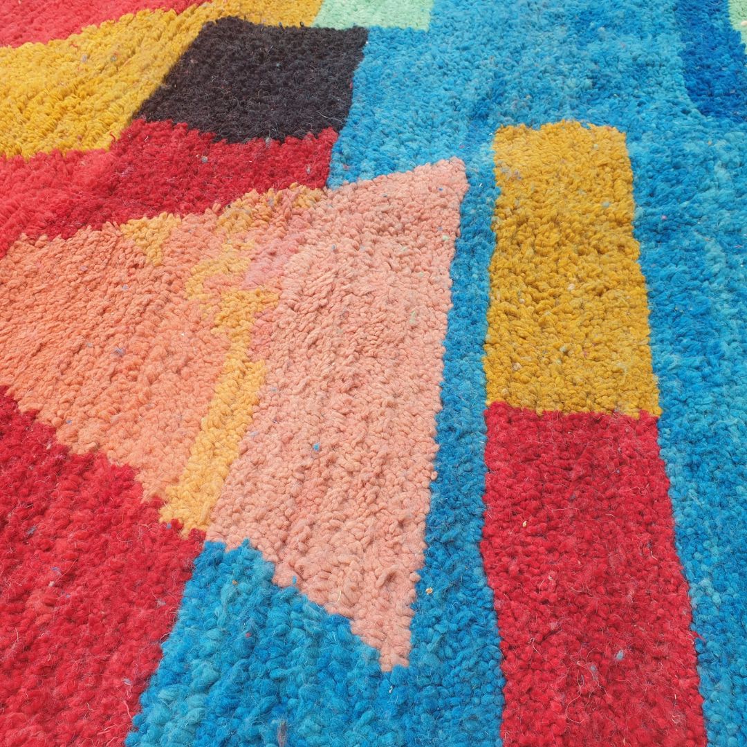 Fincla - 8x11 Moroccan Rug - Electric Blue Multicolor Boujad Berber Handwoven Wool Carpet | 8'5"×11'9" Ft | 257×360 cm