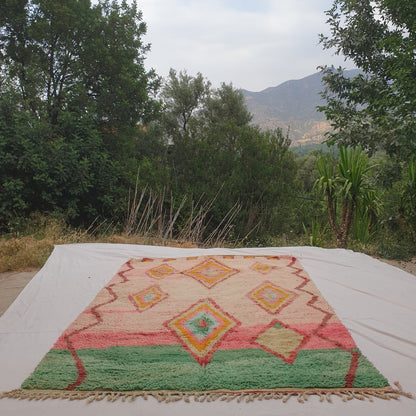 Kasma - Pink & Green Moroccan Rug with Bold Colorblock Diamond Design - Handwoven Berber Carpet | 6'4"x9'7" Ft | 194x293 cm
