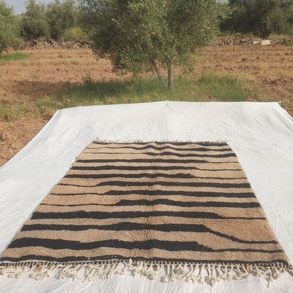 Bolka - 6x8 Bold Striped Beni Ourain Rug in Black and Tan - Handwoven Berber Carpet | 6'2"x8' Ft | 190x242 cm