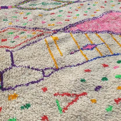 Kafani - Tapis Marocain 200x300 - Tapis Berbère Azilal Blanc Confetti Rose Losange Fait Main en Laine | 195×282 cm