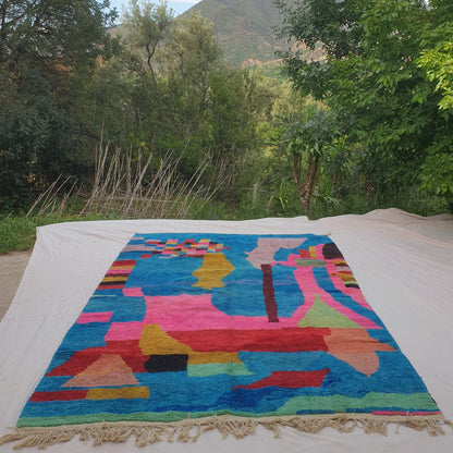 Fincla - 8x11 Moroccan Rug - Electric Blue Multicolor Boujad Berber Handwoven Wool Carpet | 8'5"×11'9" Ft | 257×360 cm