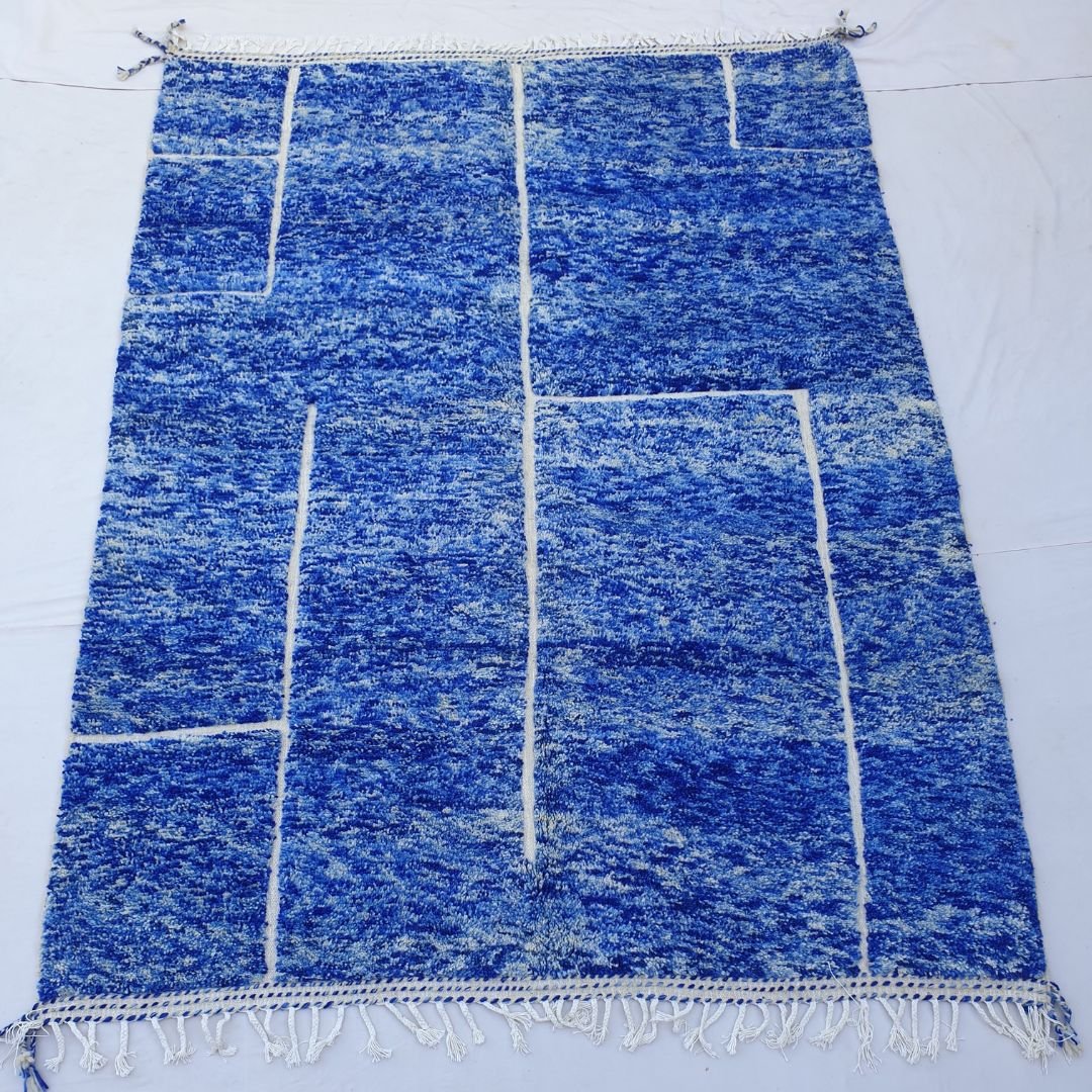 Asila | Blue Moroccan Rug 7x9 Soft Beni Ourain | Handmade Berber Wool Carpet | 7'21x9'65 Ft | 220x294 cm - OunizZ