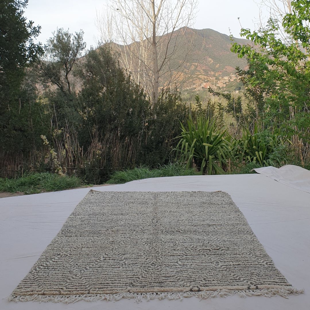 Bchadia | Black & White Moroccan Rug 6x9 Soft Beni Ourain | Handmade Berber Wool Carpet | 6'43x9'51 Ft | 196x290 cm - OunizZ