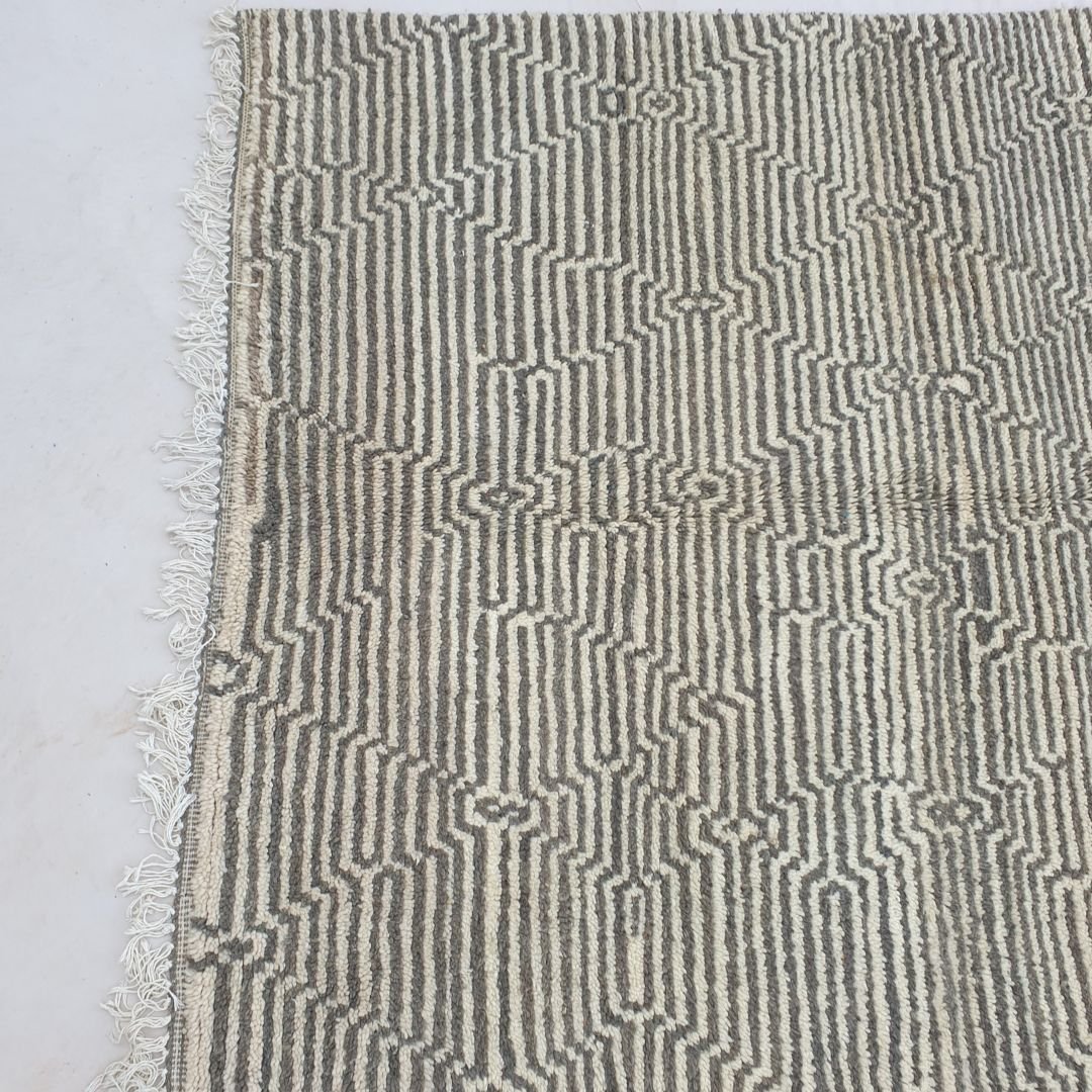 Bchadia | Black & White Moroccan Rug 6x9 Soft Beni Ourain | Handmade Berber Wool Carpet | 6'43x9'51 Ft | 196x290 cm - OunizZ