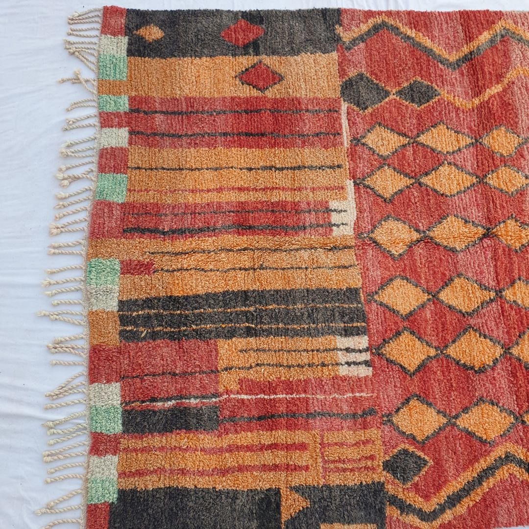 Blafia - Pink Red & Orange Moroccan Rug 6x9 Berber Boujad Handmade | 6'23x9'61 Ft | 190x293 cm - OunizZ