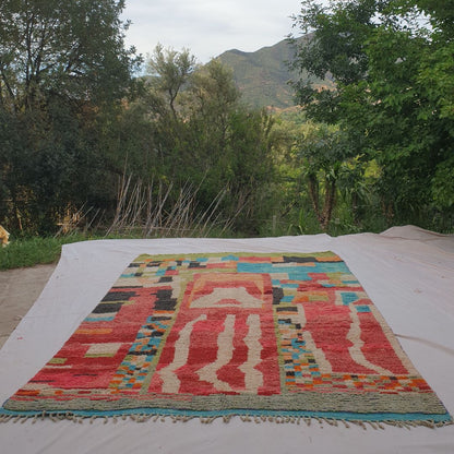 Blocla - 8x11 Moroccan Rug - Vibrant Red Multicolor Boujad Berber Handwoven Wool Carpet | 8'4"×11'5" Ft | 254×349 cm - OunizZ