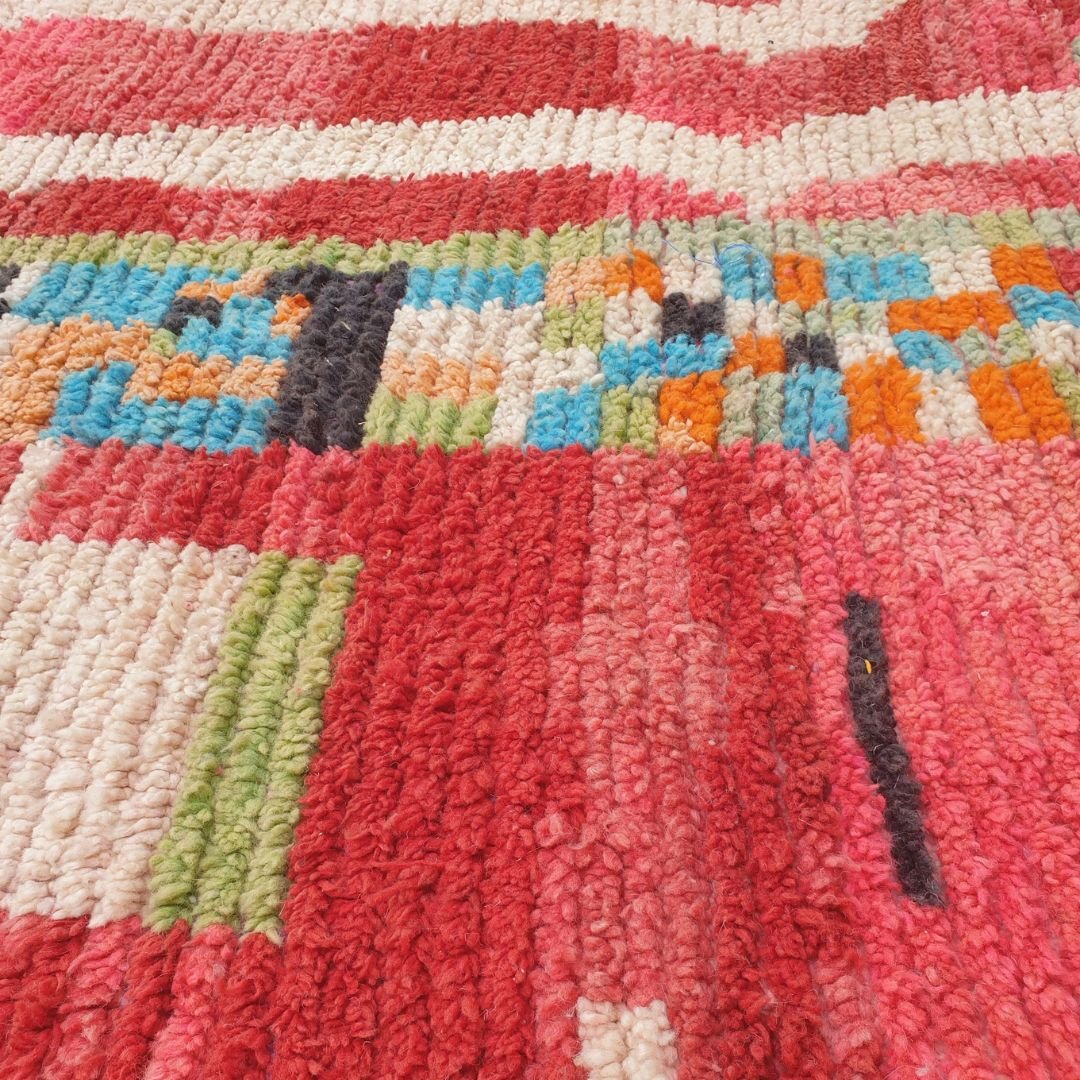 Blocla - 8x11 Moroccan Rug - Vibrant Red Multicolor Boujad Berber Handwoven Wool Carpet | 8'4"×11'5" Ft | 254×349 cm - OunizZ