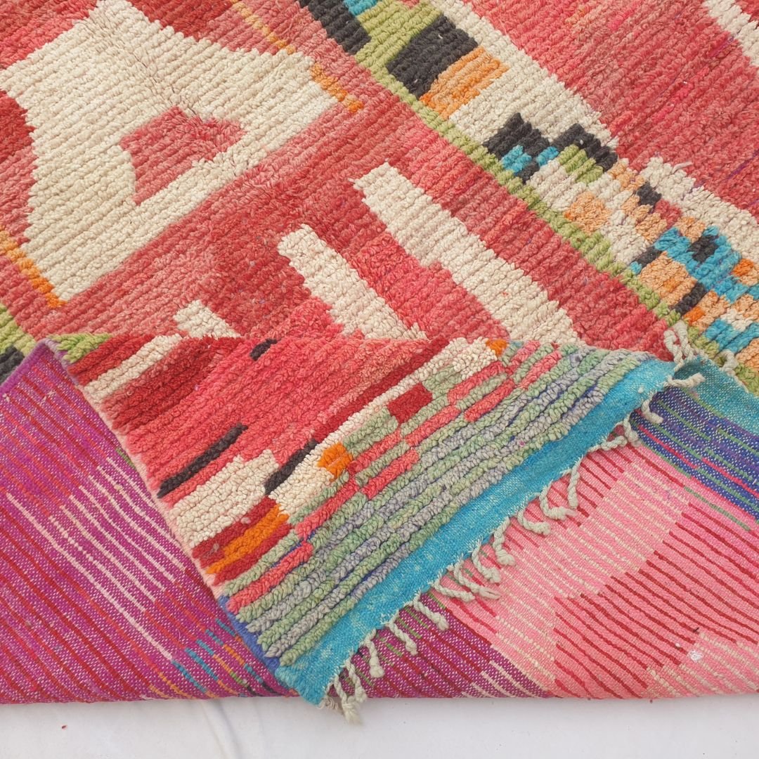 Blocla - 8x11 Moroccan Rug - Vibrant Red Multicolor Boujad Berber Handwoven Wool Carpet | 8'4"×11'5" Ft | 254×349 cm - OunizZ