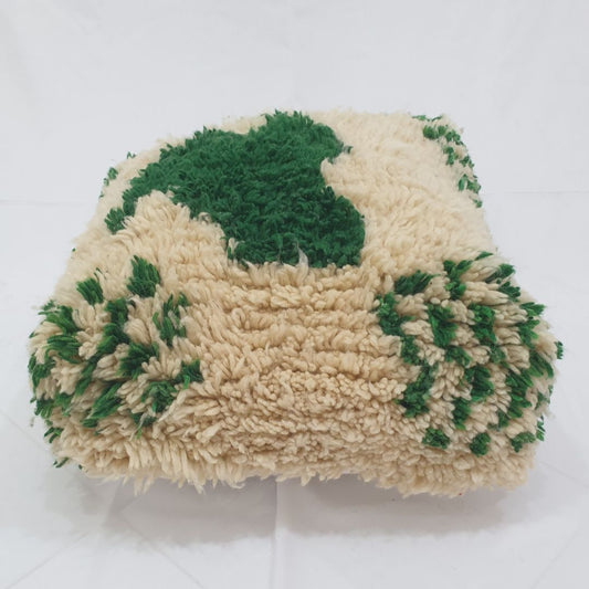 Calming Handwoven Beni Ourain Pouf – Green Abstract Floor Cushion 24x24x8 inch | 60x60x20 cm - OunizZ
