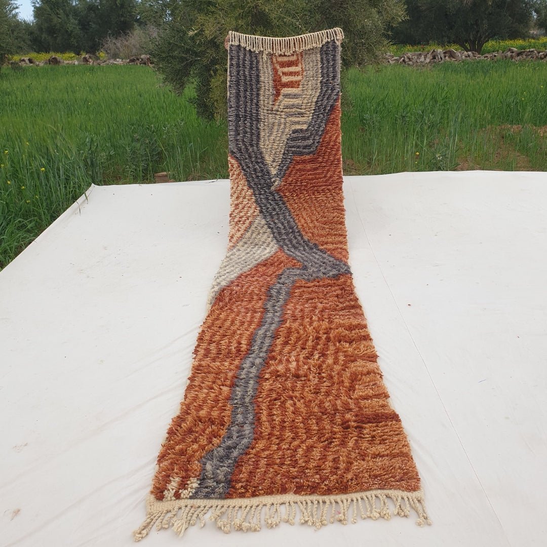 Canza Runner | Orange Moroccan Beni Mrirt Runner Rug Luxurious Ultra Soft & Thick | Colorful Hallway Runner | 2'76x13' Ft | 84x397 cm - OunizZ