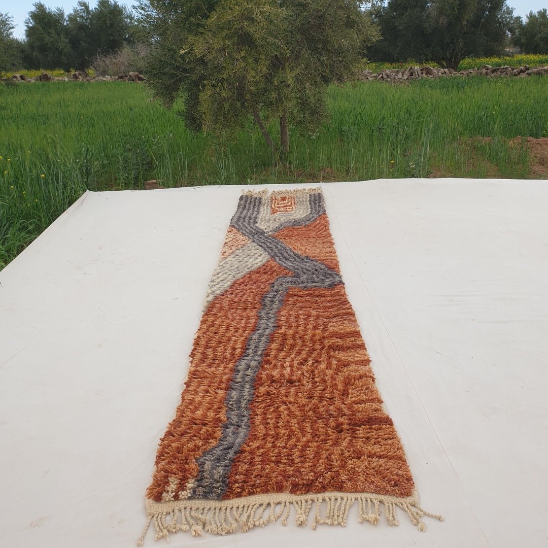 Canza Runner | Orange Moroccan Beni Mrirt Runner Rug Luxurious Ultra Soft & Thick | Colorful Hallway Runner | 2'76x13' Ft | 84x397 cm - OunizZ