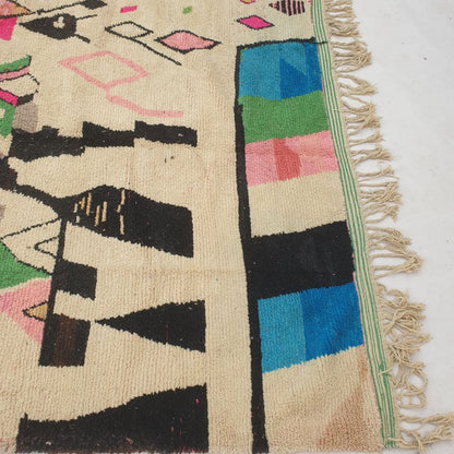 Chacla - 8x12 Moroccan Rug - Cream Pink Green Boujad Berber Handwoven Wool Carpet | 8'6"×11'9" Ft | 259×359 cm - OunizZ