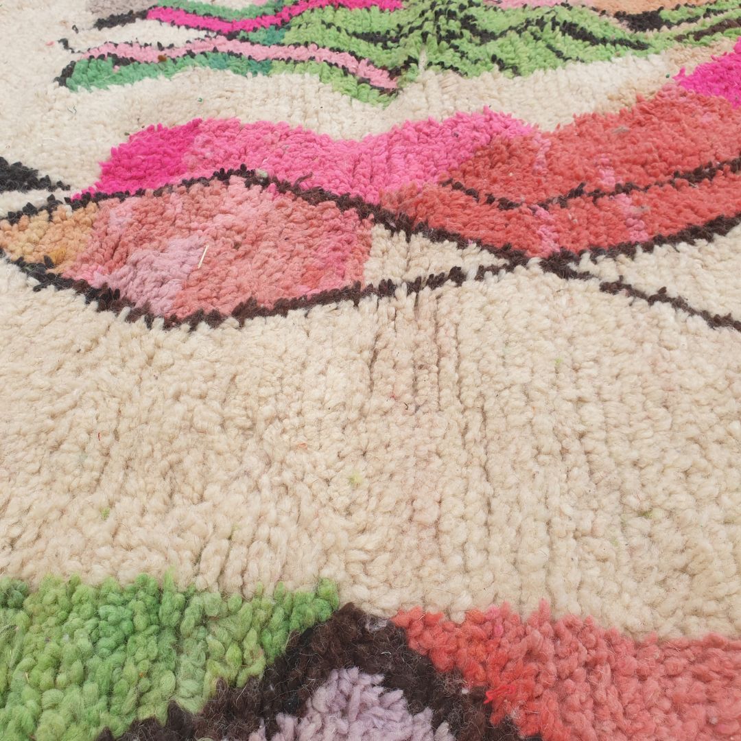 Chacla - 8x12 Moroccan Rug - Cream Pink Green Boujad Berber Handwoven Wool Carpet | 8'6"×11'9" Ft | 259×359 cm - OunizZ