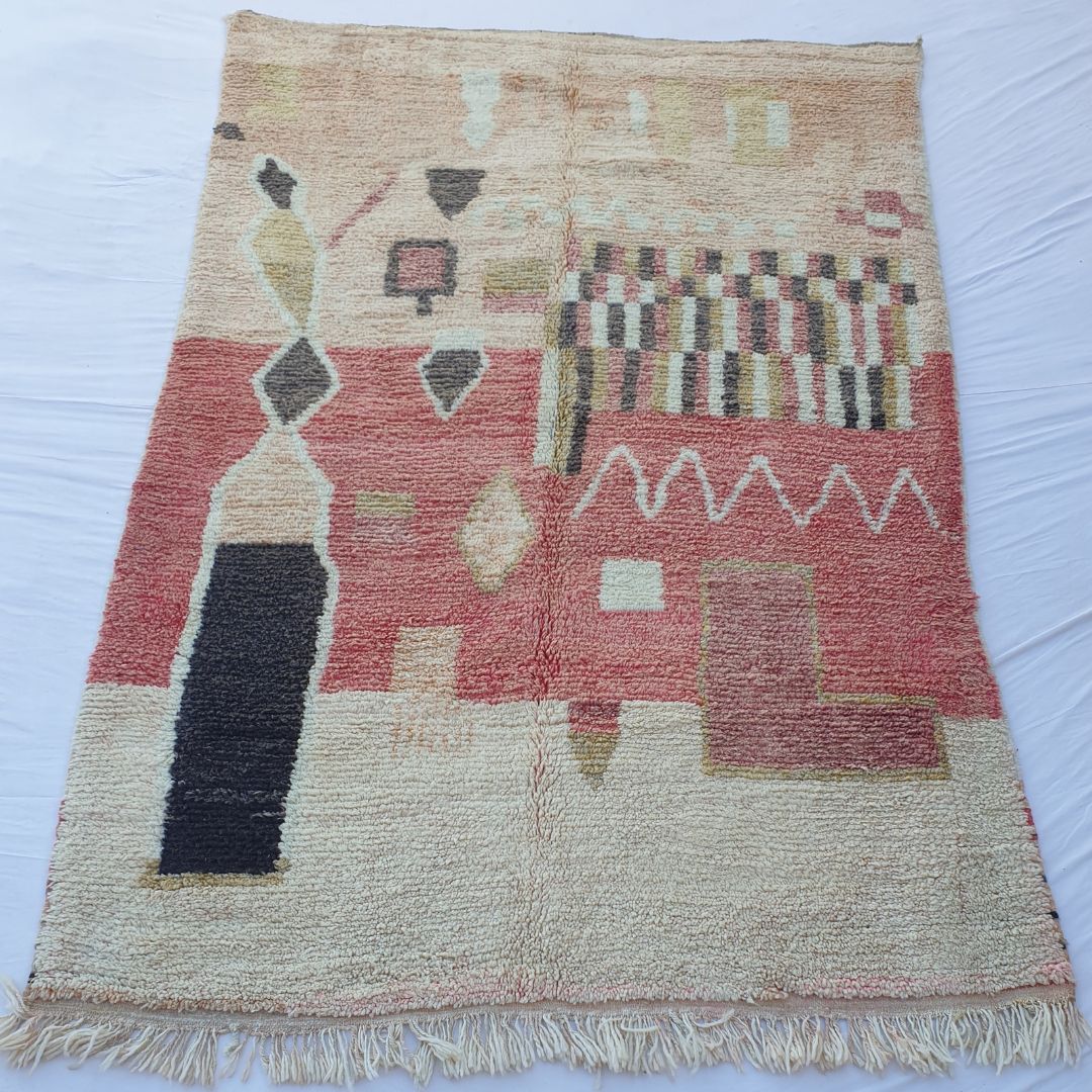 Chalika - Peachy Beige & Red 6x10 Berber Moroccan Rug | Authentic Boujad handmade Moroccan Carpet | 6'75x10'37 Ft | 206x316 cm - OunizZ