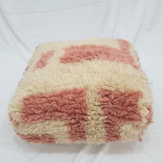 Cozy Handmade Moroccan Pouf – Soft Cream Pink Floor Cushion 24x24x8 inch | 60x60x20 cm - OunizZ