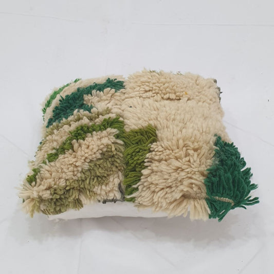 Cream Green Moroccan Cushion Cover – Cozy Beni Mrirt Artistry 16x16 inches | 40x40 cm - OunizZ