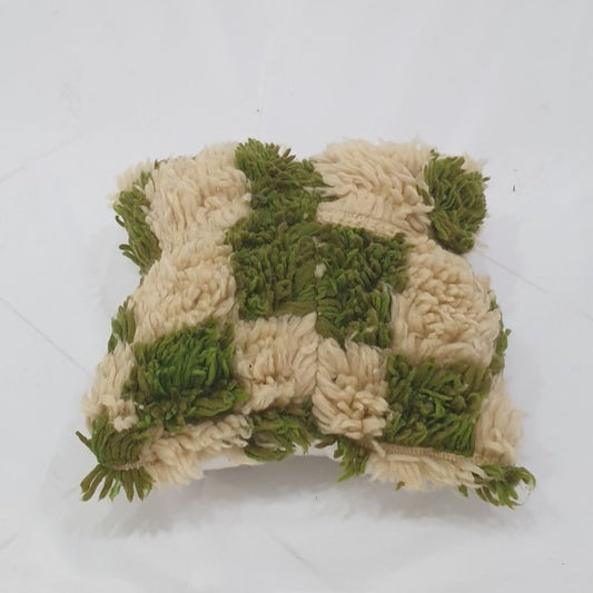 Cream Green Moroccan Cushion Cover – Plush Beni Mrirt Elegance 14x14 inches | 35x35 cm - OunizZ